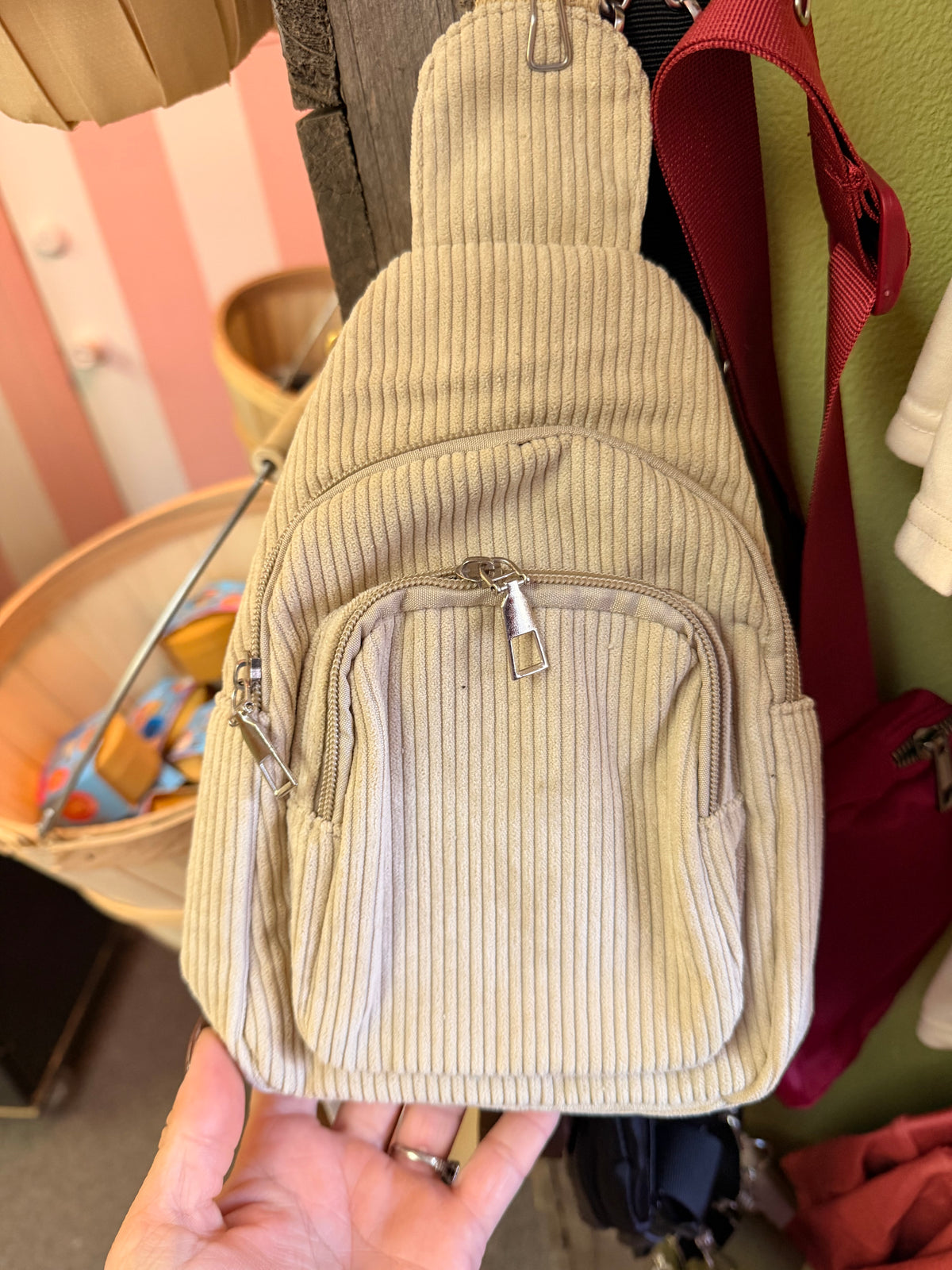 Tan Corduroy Crossbody Bag