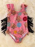 Highland Cow + Fringe Swimsuit