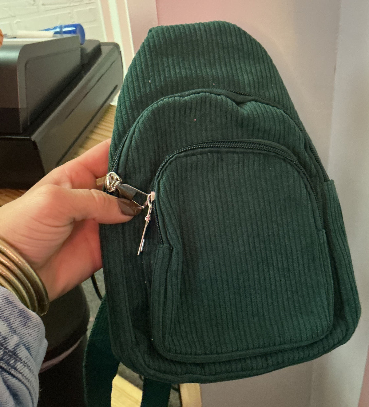 Green Corduroy Crossbody Bag