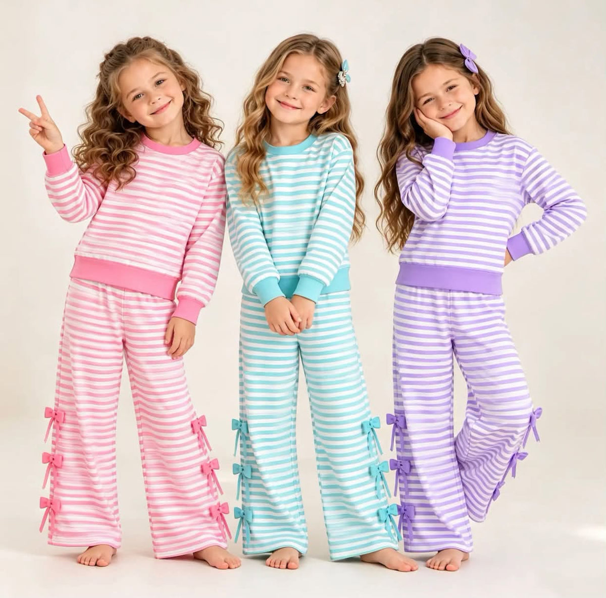 Striped Bow Knot Lounge Set